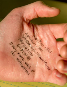 crib notes on hand